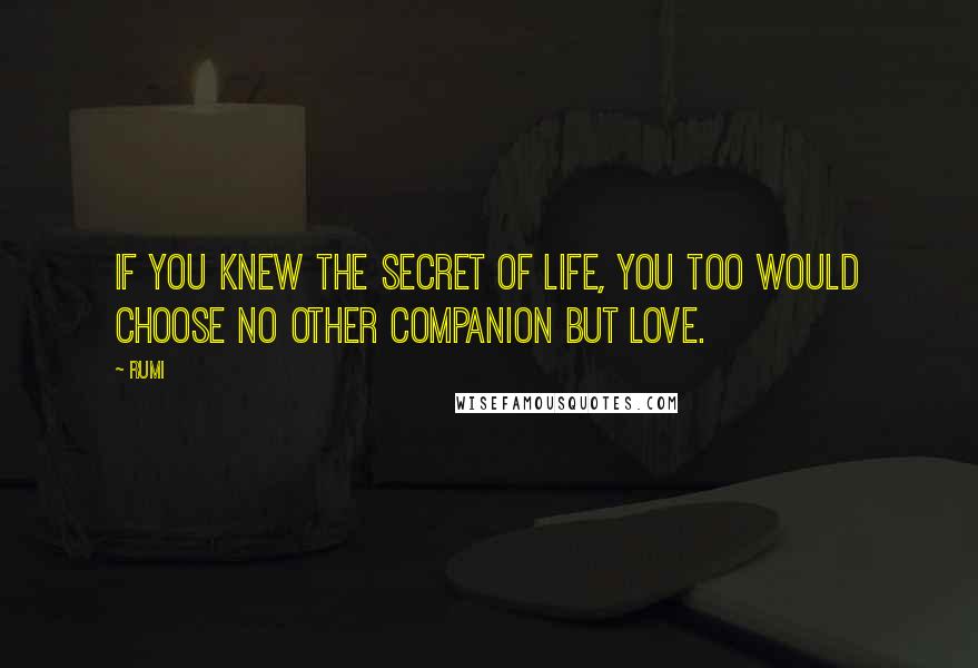 Rumi Quotes: If you knew the secret of life, you too would choose no other companion but love.