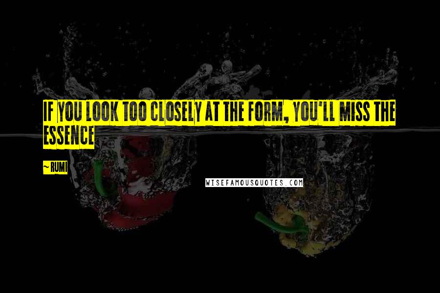 Rumi Quotes: If you look too closely at the form, you'll miss the essence