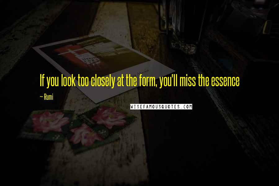 Rumi Quotes: If you look too closely at the form, you'll miss the essence