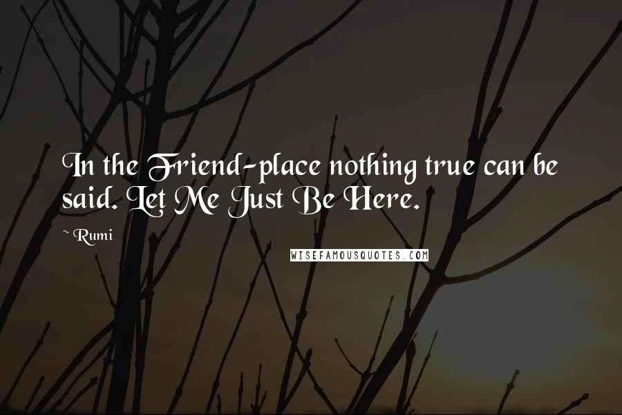 Rumi Quotes: In the Friend-place nothing true can be said. Let Me Just Be Here.