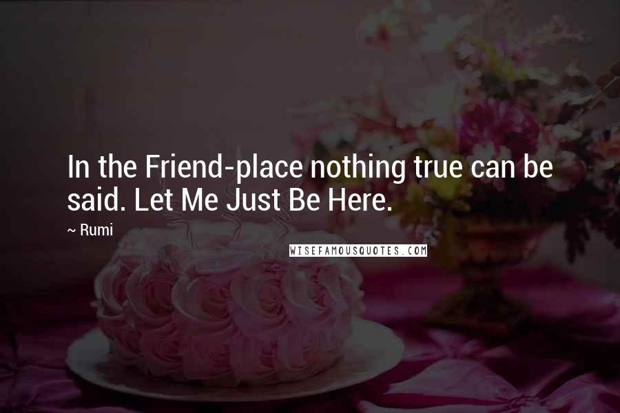 Rumi Quotes: In the Friend-place nothing true can be said. Let Me Just Be Here.