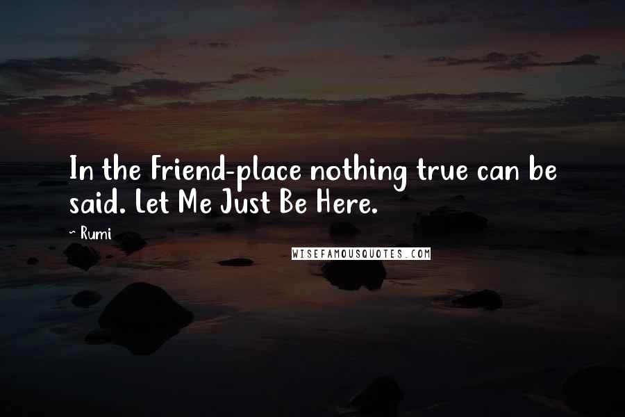Rumi Quotes: In the Friend-place nothing true can be said. Let Me Just Be Here.