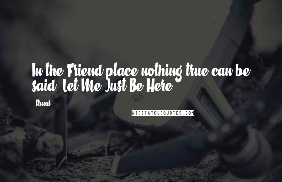 Rumi Quotes: In the Friend-place nothing true can be said. Let Me Just Be Here.