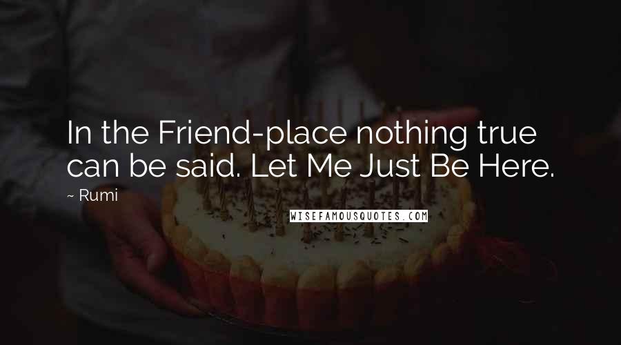 Rumi Quotes: In the Friend-place nothing true can be said. Let Me Just Be Here.