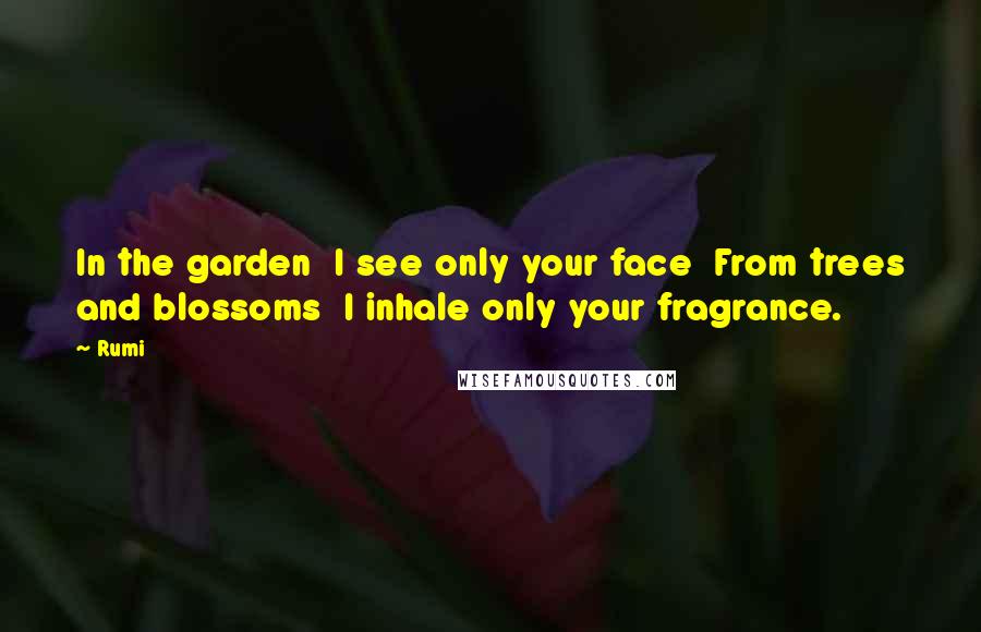 Rumi Quotes: In the garden I see only your face From trees and blossoms I inhale only your fragrance.