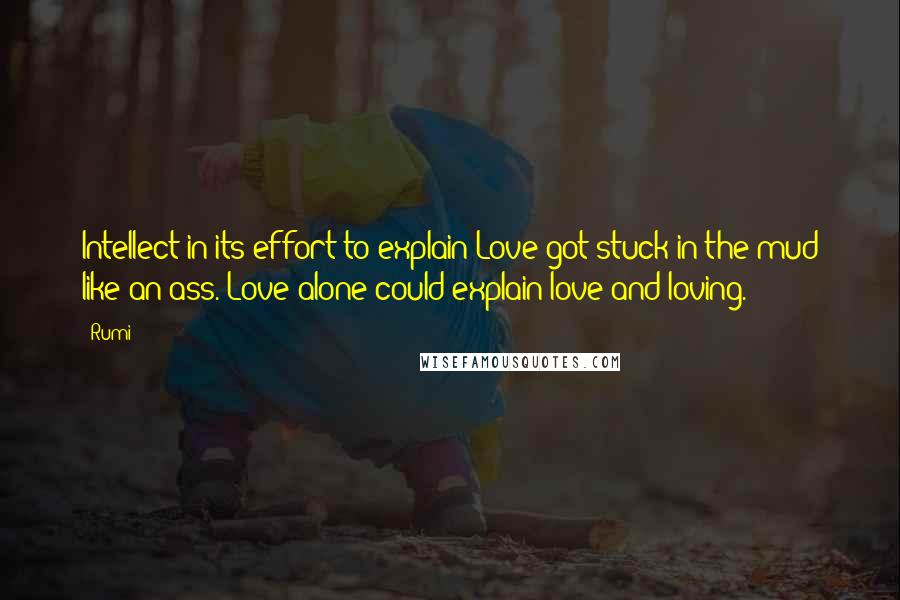 Rumi Quotes: Intellect in its effort to explain Love got stuck in the mud like an ass. Love alone could explain love and loving.