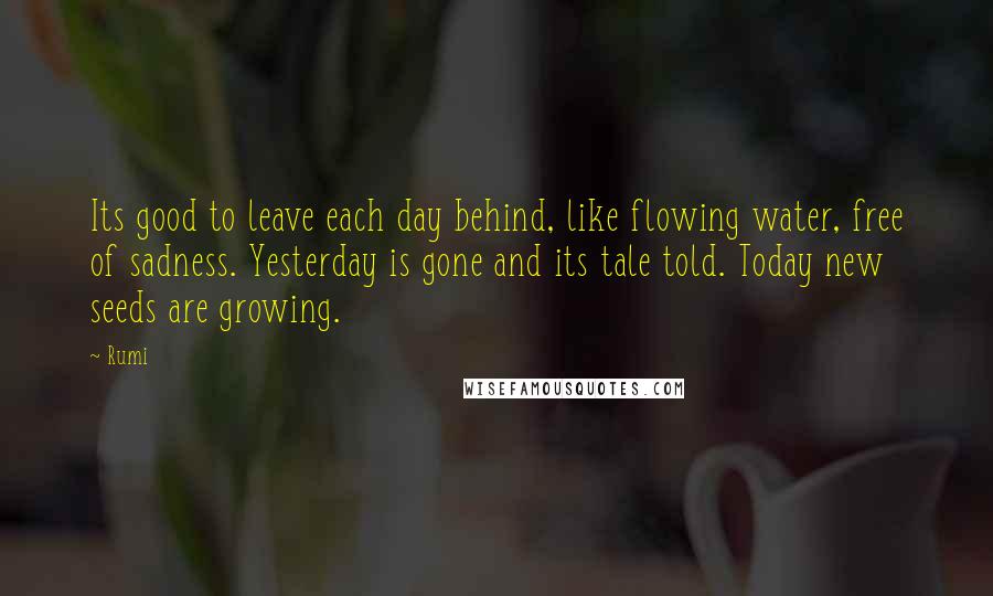 Rumi Quotes: Its good to leave each day behind, like flowing water, free of sadness. Yesterday is gone and its tale told. Today new seeds are growing.
