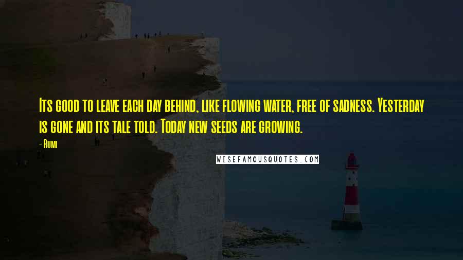 Rumi Quotes: Its good to leave each day behind, like flowing water, free of sadness. Yesterday is gone and its tale told. Today new seeds are growing.