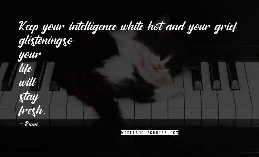 Rumi Quotes: Keep your intelligence white hot and your grief glisteningso your life will stay fresh.
