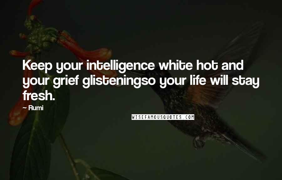 Rumi Quotes: Keep your intelligence white hot and your grief glisteningso your life will stay fresh.