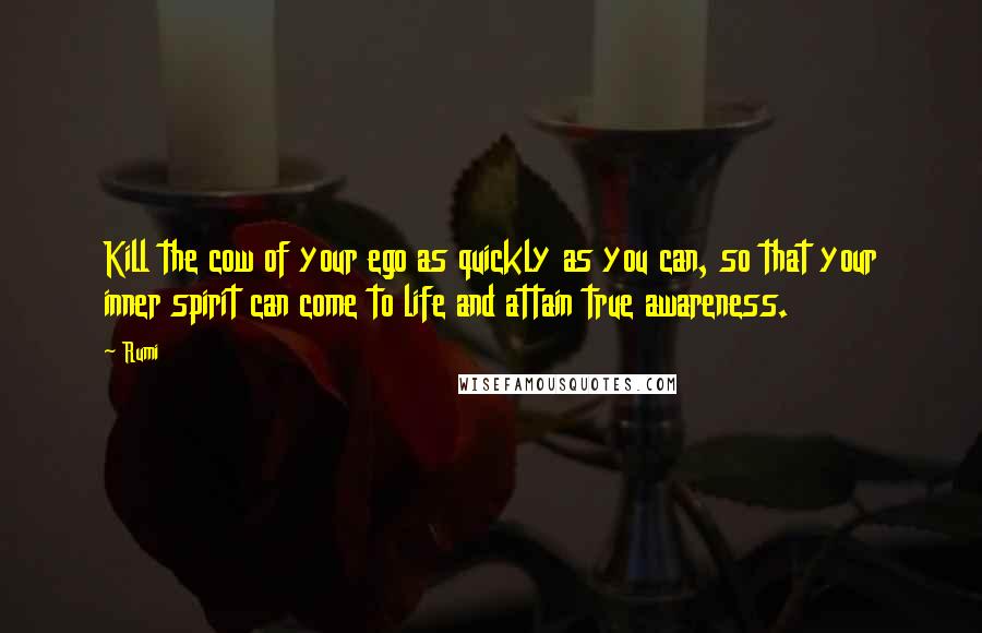 Rumi Quotes: Kill the cow of your ego as quickly as you can, so that your inner spirit can come to life and attain true awareness.