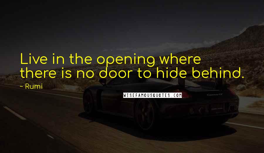 Rumi Quotes: Live in the opening where there is no door to hide behind.