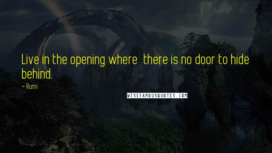 Rumi Quotes: Live in the opening where  there is no door to hide behind.