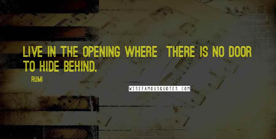 Rumi Quotes: Live in the opening where  there is no door to hide behind.