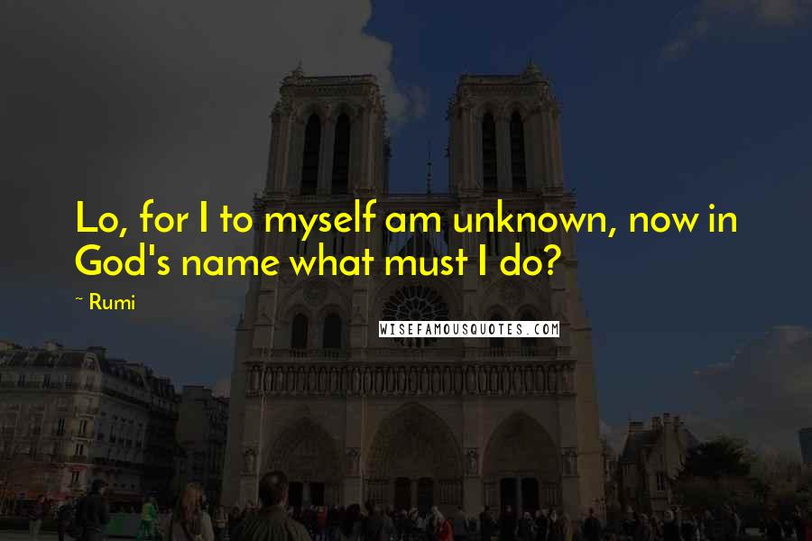 Rumi Quotes: Lo, for I to myself am unknown, now in God's name what must I do?