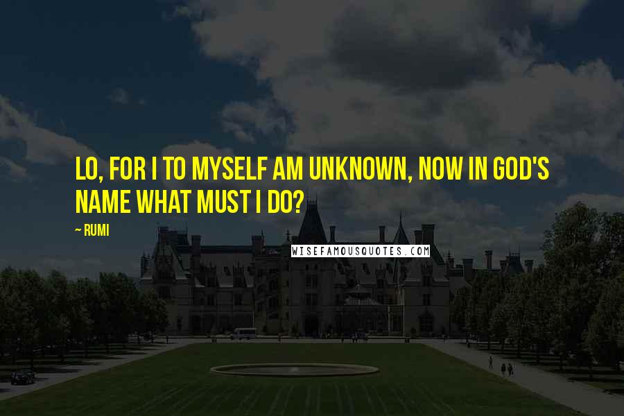 Rumi Quotes: Lo, for I to myself am unknown, now in God's name what must I do?