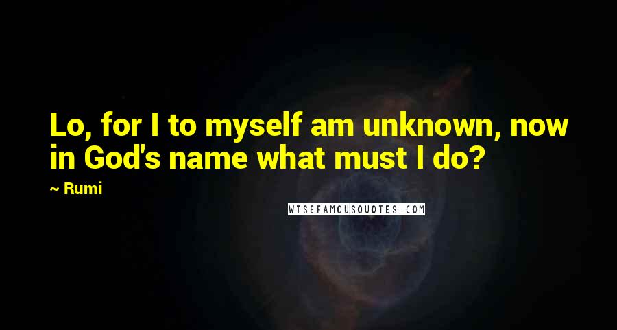 Rumi Quotes: Lo, for I to myself am unknown, now in God's name what must I do?