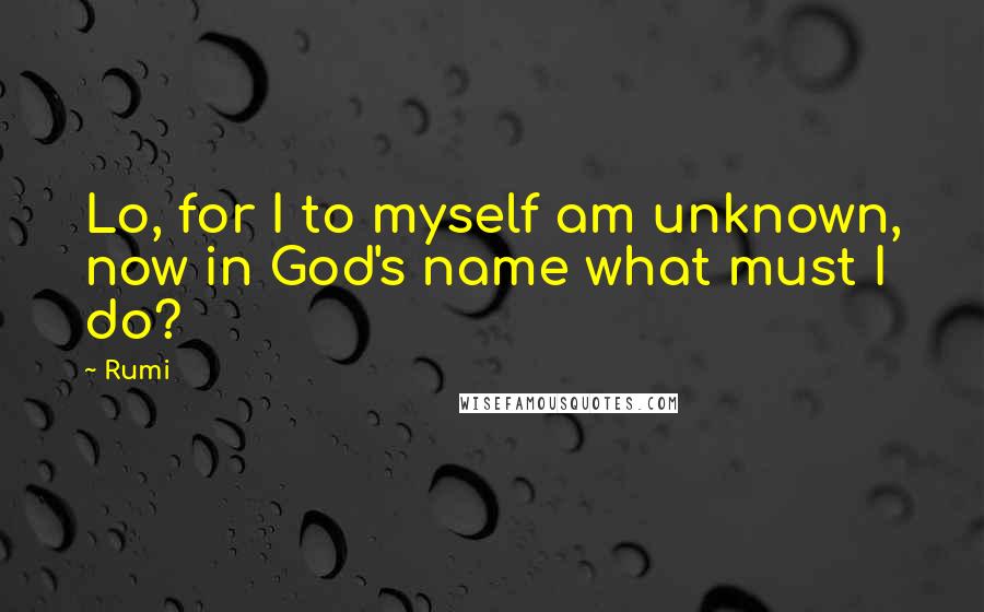 Rumi Quotes: Lo, for I to myself am unknown, now in God's name what must I do?