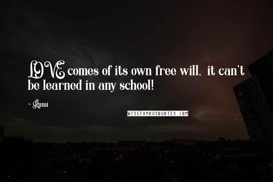 Rumi Quotes: LOVE comes of its own free will, it can't be learned in any school!