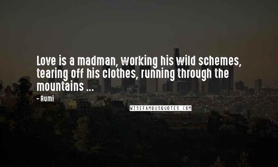 Rumi Quotes: Love is a madman, working his wild schemes, tearing off his clothes, running through the mountains ...