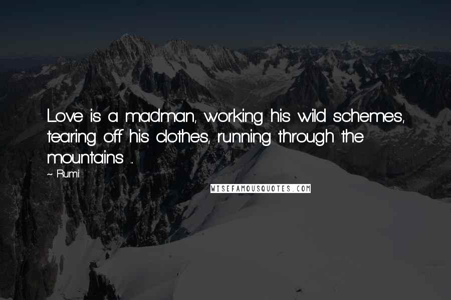 Rumi Quotes: Love is a madman, working his wild schemes, tearing off his clothes, running through the mountains ...