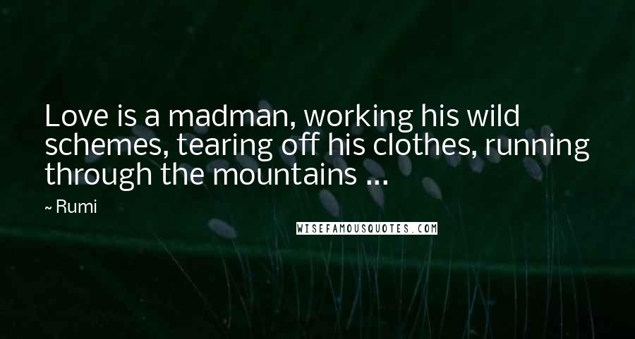 Rumi Quotes: Love is a madman, working his wild schemes, tearing off his clothes, running through the mountains ...