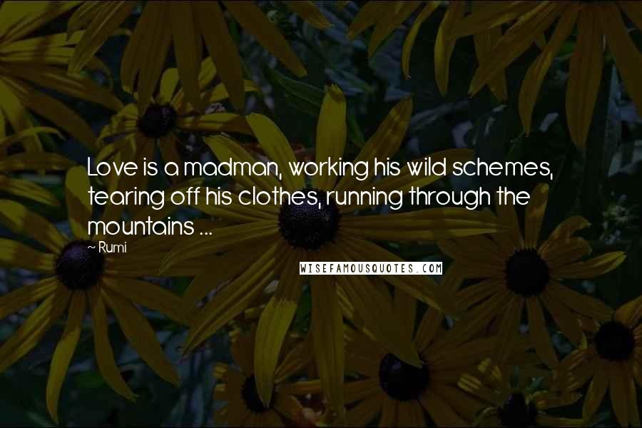 Rumi Quotes: Love is a madman, working his wild schemes, tearing off his clothes, running through the mountains ...