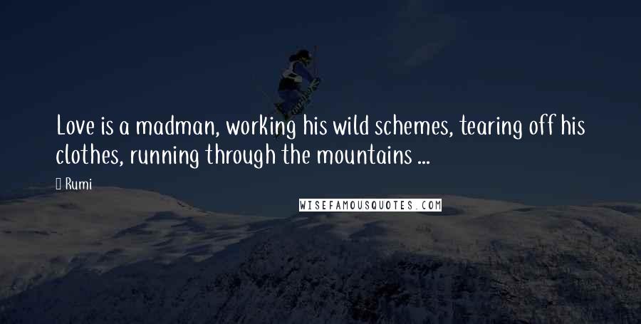 Rumi Quotes: Love is a madman, working his wild schemes, tearing off his clothes, running through the mountains ...