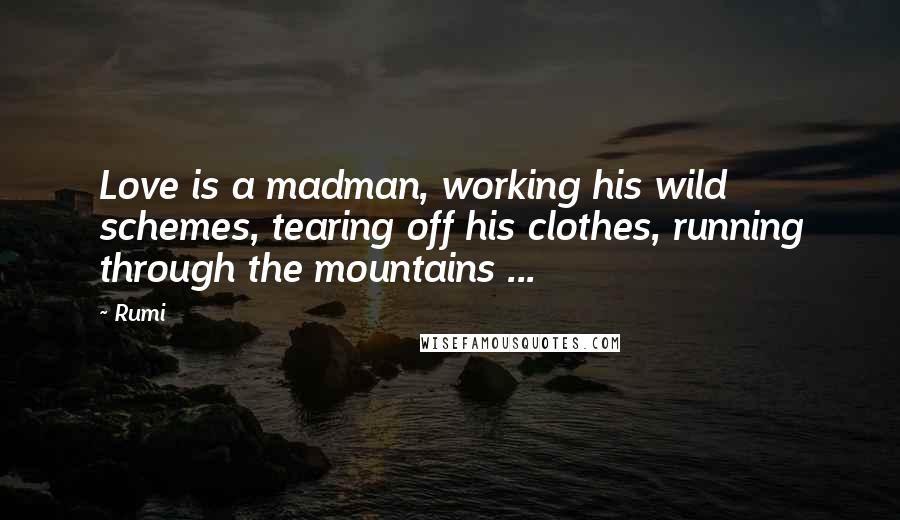 Rumi Quotes: Love is a madman, working his wild schemes, tearing off his clothes, running through the mountains ...