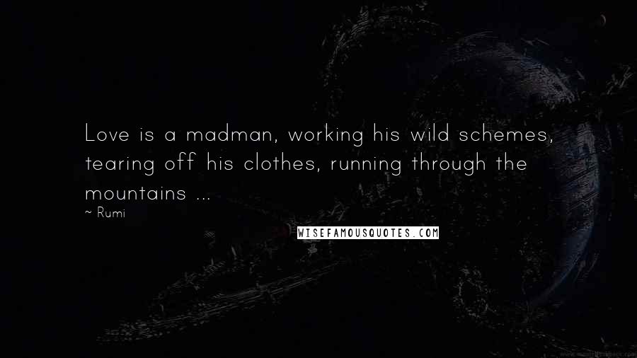 Rumi Quotes: Love is a madman, working his wild schemes, tearing off his clothes, running through the mountains ...