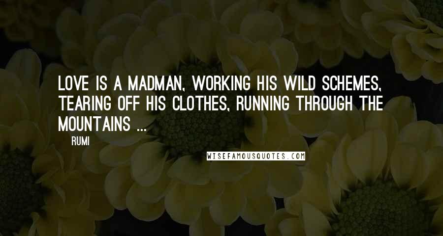 Rumi Quotes: Love is a madman, working his wild schemes, tearing off his clothes, running through the mountains ...