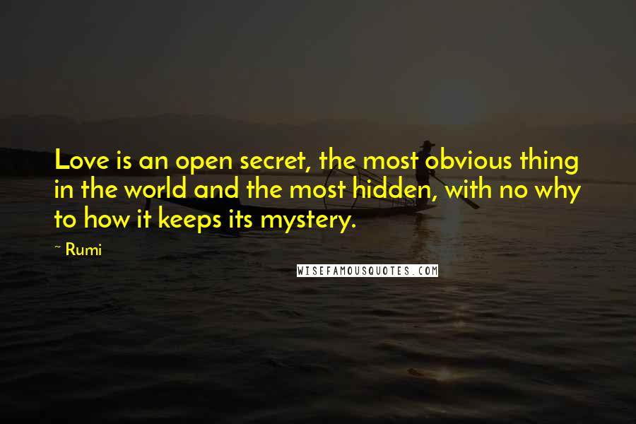 Rumi Quotes: Love is an open secret, the most obvious thing in the world and the most hidden, with no why to how it keeps its mystery.