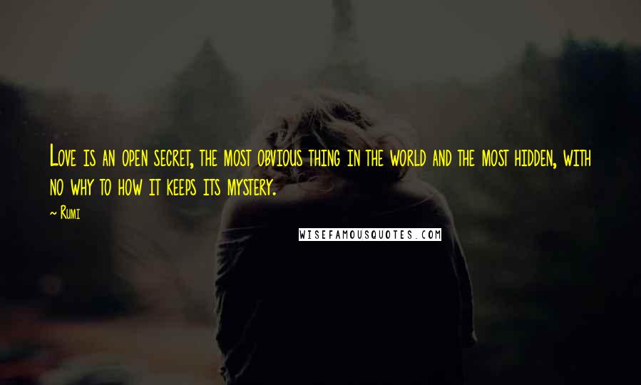 Rumi Quotes: Love is an open secret, the most obvious thing in the world and the most hidden, with no why to how it keeps its mystery.