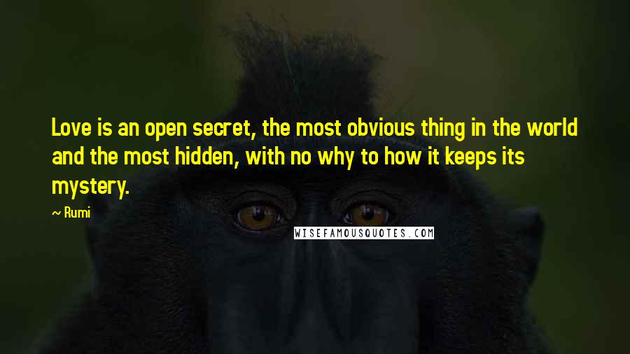 Rumi Quotes: Love is an open secret, the most obvious thing in the world and the most hidden, with no why to how it keeps its mystery.