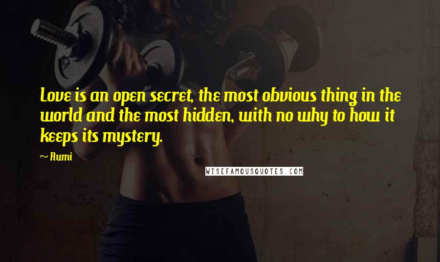 Rumi Quotes: Love is an open secret, the most obvious thing in the world and the most hidden, with no why to how it keeps its mystery.