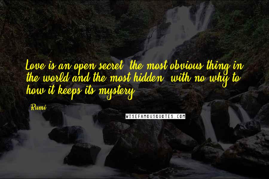 Rumi Quotes: Love is an open secret, the most obvious thing in the world and the most hidden, with no why to how it keeps its mystery.
