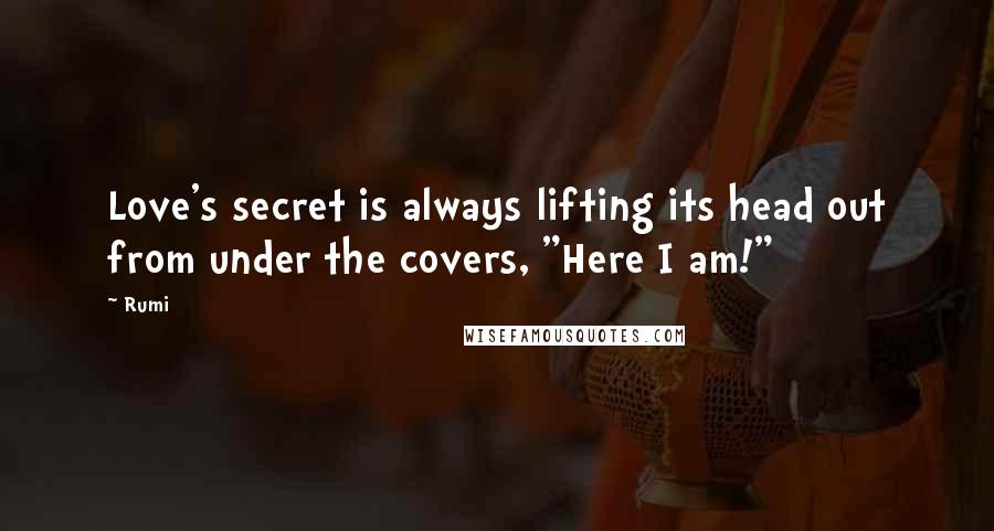 Rumi Quotes: Love's secret is always lifting its head out from under the covers, "Here I am!"