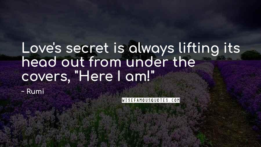 Rumi Quotes: Love's secret is always lifting its head out from under the covers, "Here I am!"