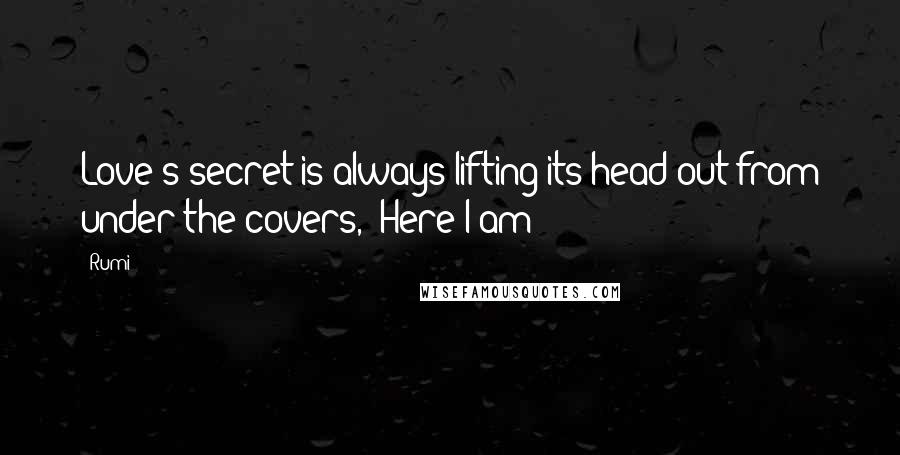 Rumi Quotes: Love's secret is always lifting its head out from under the covers, "Here I am!"