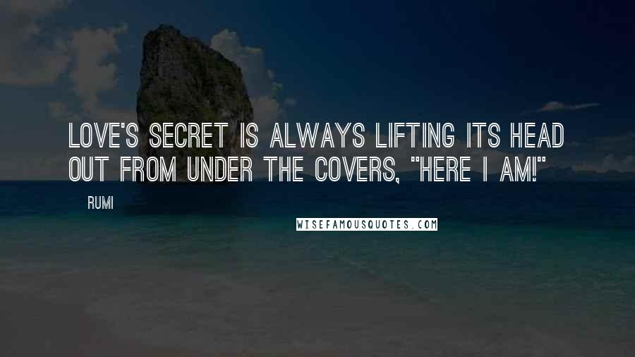 Rumi Quotes: Love's secret is always lifting its head out from under the covers, "Here I am!"