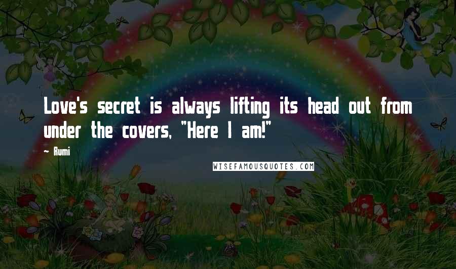 Rumi Quotes: Love's secret is always lifting its head out from under the covers, "Here I am!"