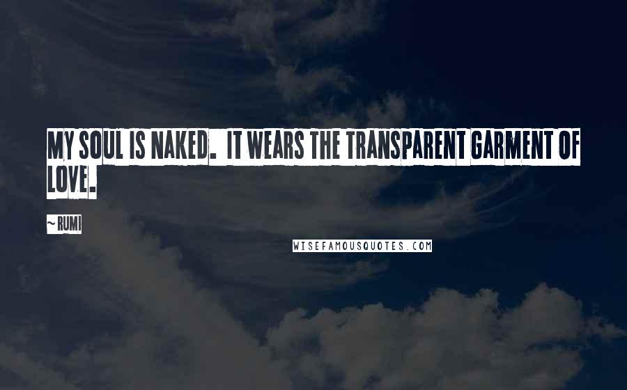 Rumi Quotes: My soul Is Naked. It wears The Transparent Garment Of Love.