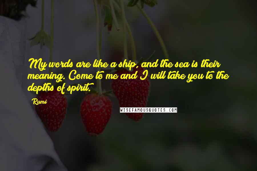 Rumi Quotes: My words are like a ship, and the sea is their meaning. Come to me and I will take you to the depths of spirit.