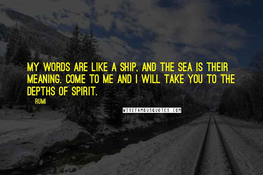 Rumi Quotes: My words are like a ship, and the sea is their meaning. Come to me and I will take you to the depths of spirit.