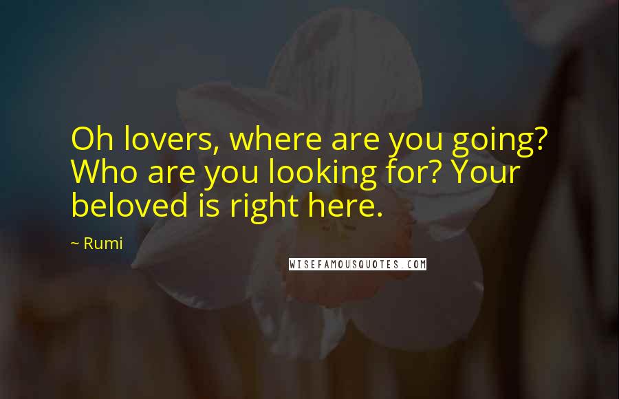 Rumi Quotes: Oh lovers, where are you going? Who are you looking for? Your beloved is right here.
