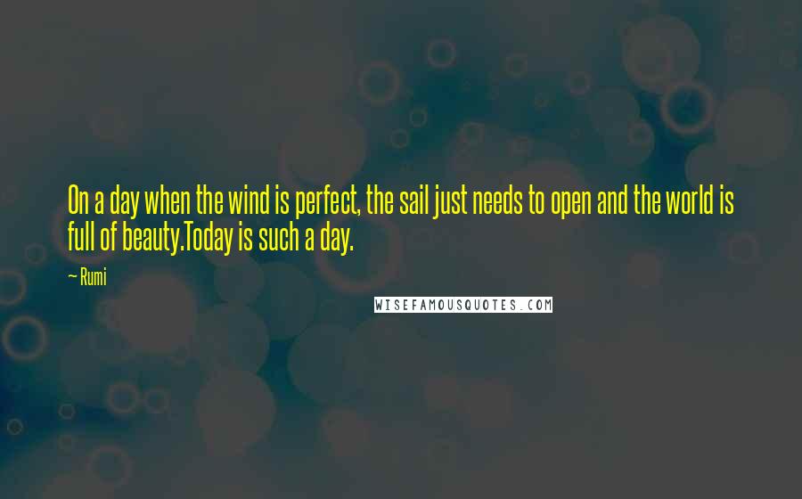 Rumi Quotes: On a day when the wind is perfect, the sail just needs to open and the world is full of beauty.Today is such a day.