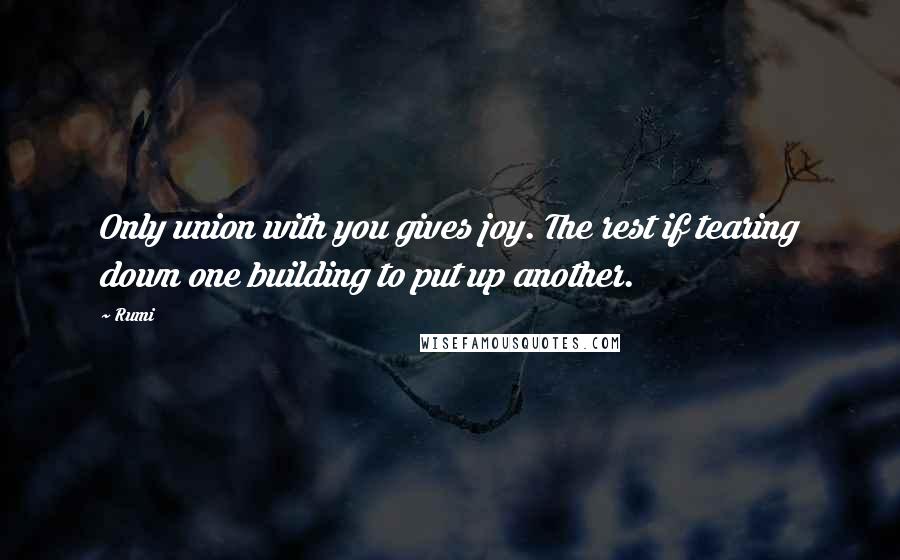 Rumi Quotes: Only union with you gives joy. The rest if tearing down one building to put up another.