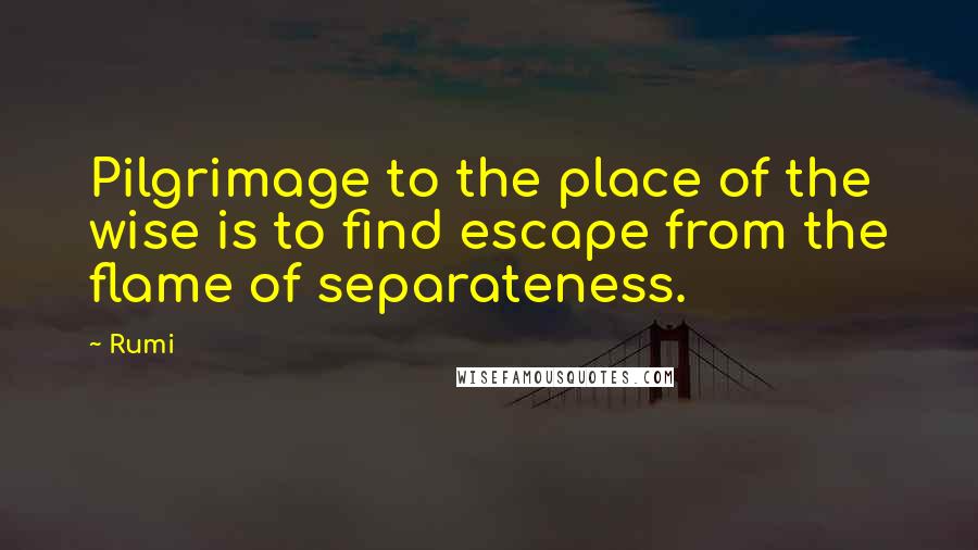 Rumi Quotes: Pilgrimage to the place of the wise is to find escape from the flame of separateness.