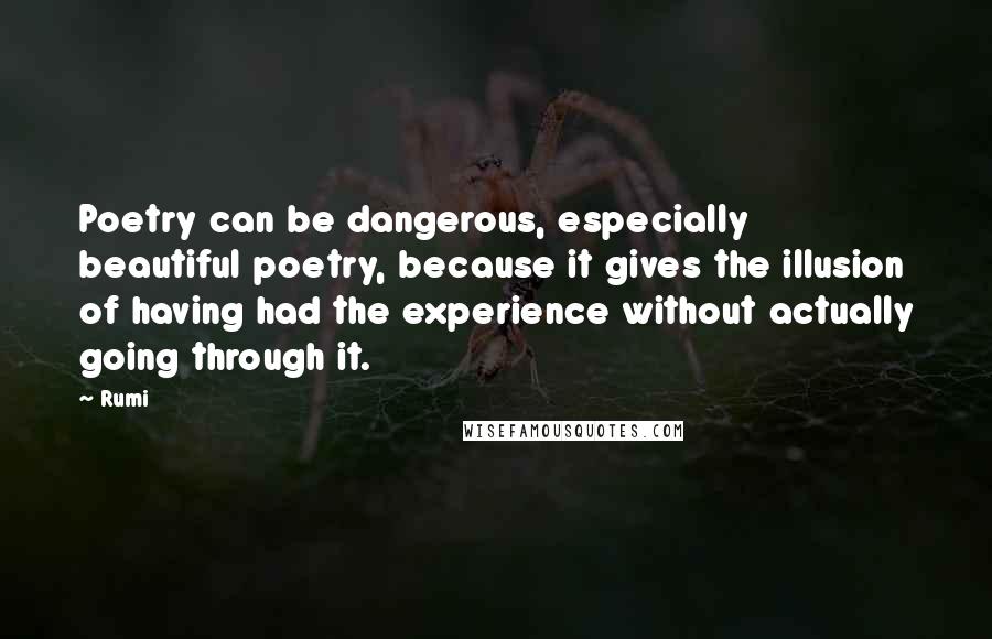 Rumi Quotes: Poetry can be dangerous, especially beautiful poetry, because it gives the illusion of having had the experience without actually going through it.