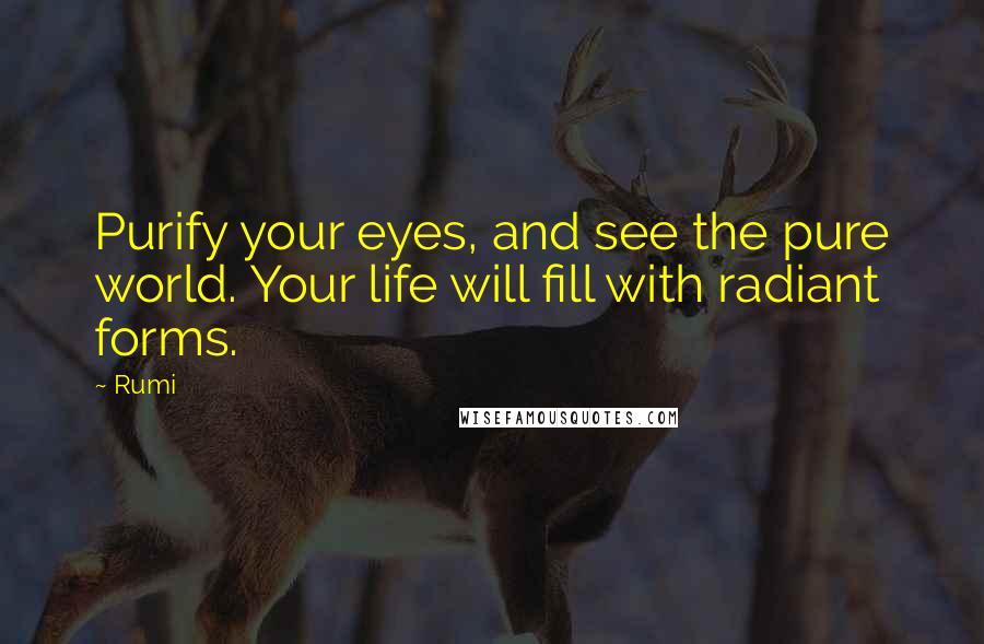 Rumi Quotes: Purify your eyes, and see the pure world. Your life will fill with radiant forms.